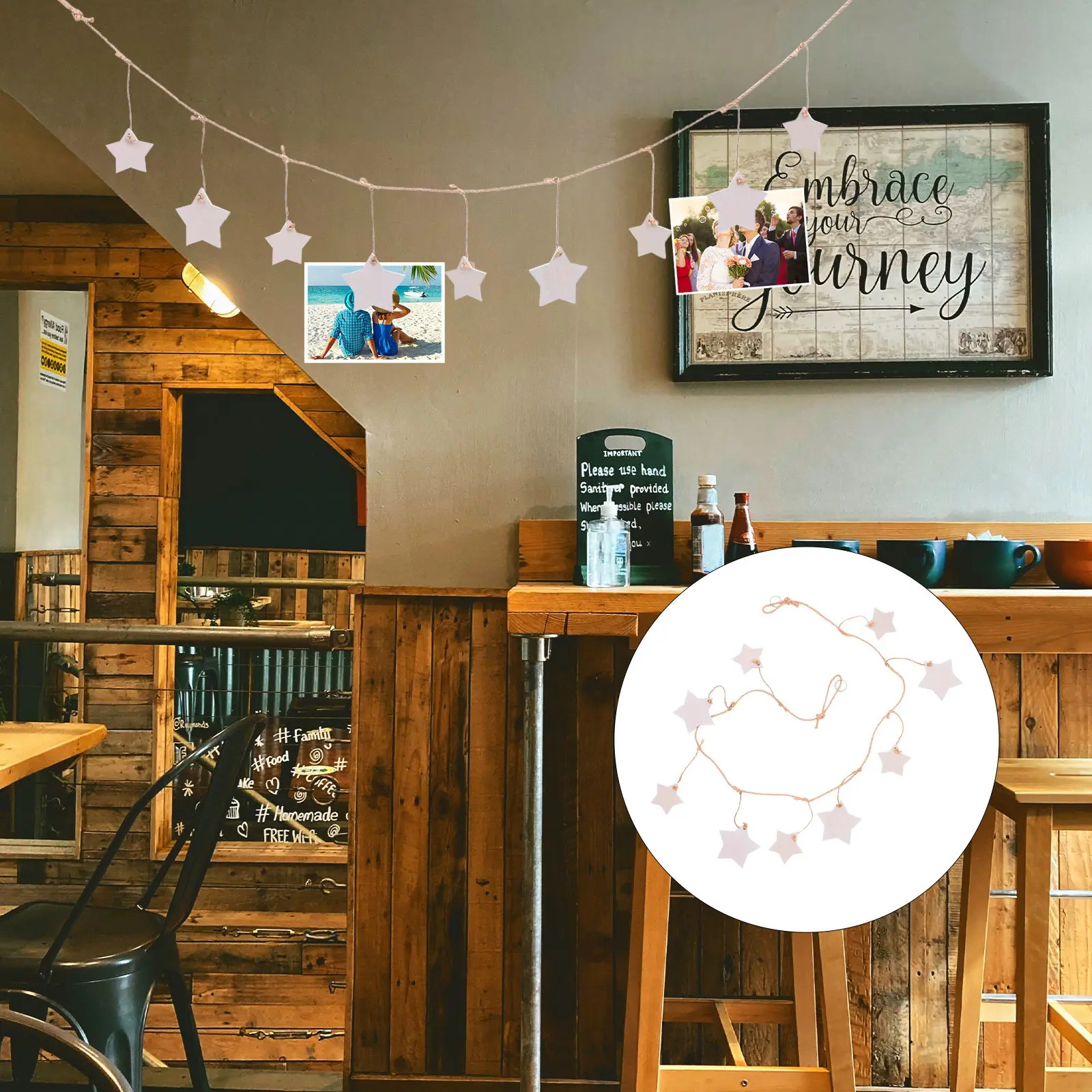 Star Photo Clip String Set – DIY Wooden Wall Hanging Banner with Rope for Living Room & Dining Room Decoration