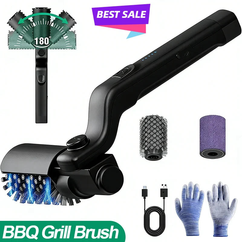 Nouvelle brosse de nettoyage pour barbecue électrique à 3 vitesses, 180° °   Nettoyeur de gril réglable pour plaques de cuisson extérieures, 90 minutes d'autonomie