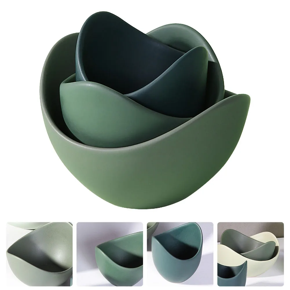 

3Pcs Lotus Ceramic Dishes Set Food Safe Plates for Home Birthday Party Decoration Simple Design Stackable Space Saving