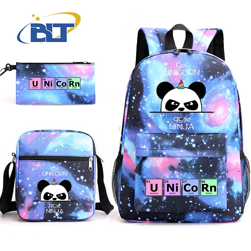 Conjunto de mochila escolar juvenil con estampado de unicornio para niños, bolso de hombro, estuche para lápices, Juego de 3 piezas