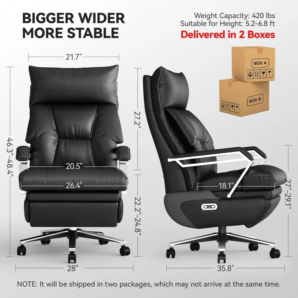 كرسي مكتب تنفيذي كهربائي مزدوج المحرك M80 مع مسند للقدمين، كرسي مكتب مريح للاستلقاء مقعد عريض