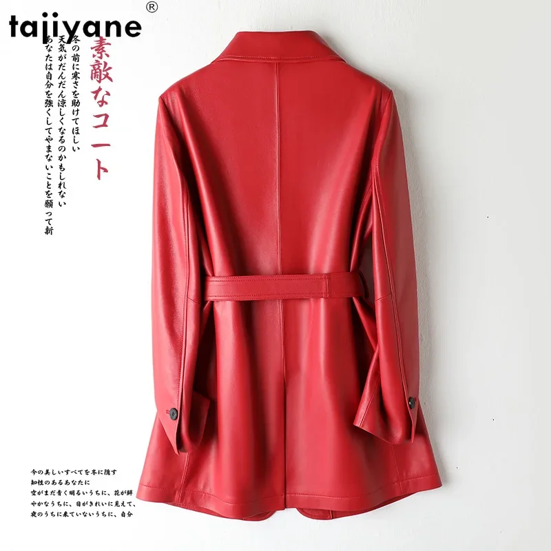 Tajeyane-Chaqueta de cuero auténtico para mujer, abrigo de piel de oveja auténtica, elegante, mediano, 100%, otoño e invierno, 2023