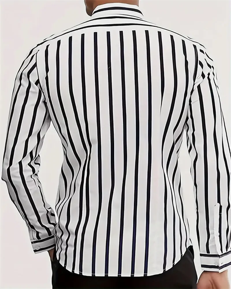 Pocket Shirt Plus Size Men's Fashion Striped Shirt Oversized Long Sleeve Top Spring Autumn Men's 2024 Men's Shirt S-6XL