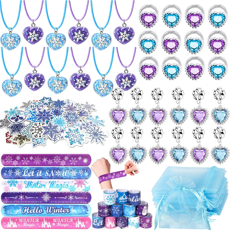 110pcs/80pcs Snowflake Party Favors Girls Birthday Gifts Guests Snowflake Necklaces Sticker Pinata Filler Winter Party Decor