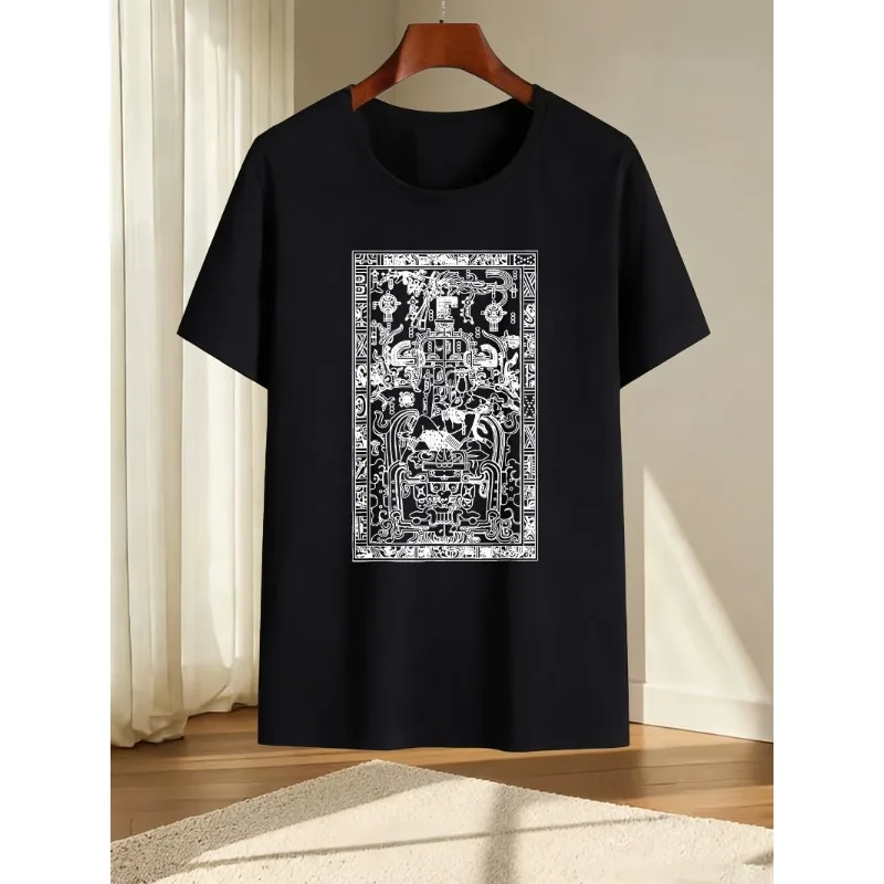 Men's Palenque Pakal King Maya Ancient Astronaut Time Traveler T-shirt - Maya King Printed T-shirt Casual History Theme Clothing