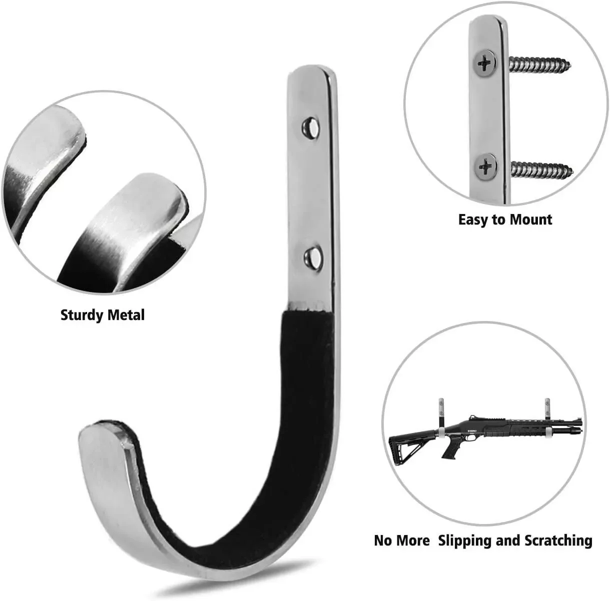 Rack de arma de montagem na parede, ganchos de metal para pendurar e armazenar suporte de arma de aço resistente com estofamento macio, ferramenta de caça