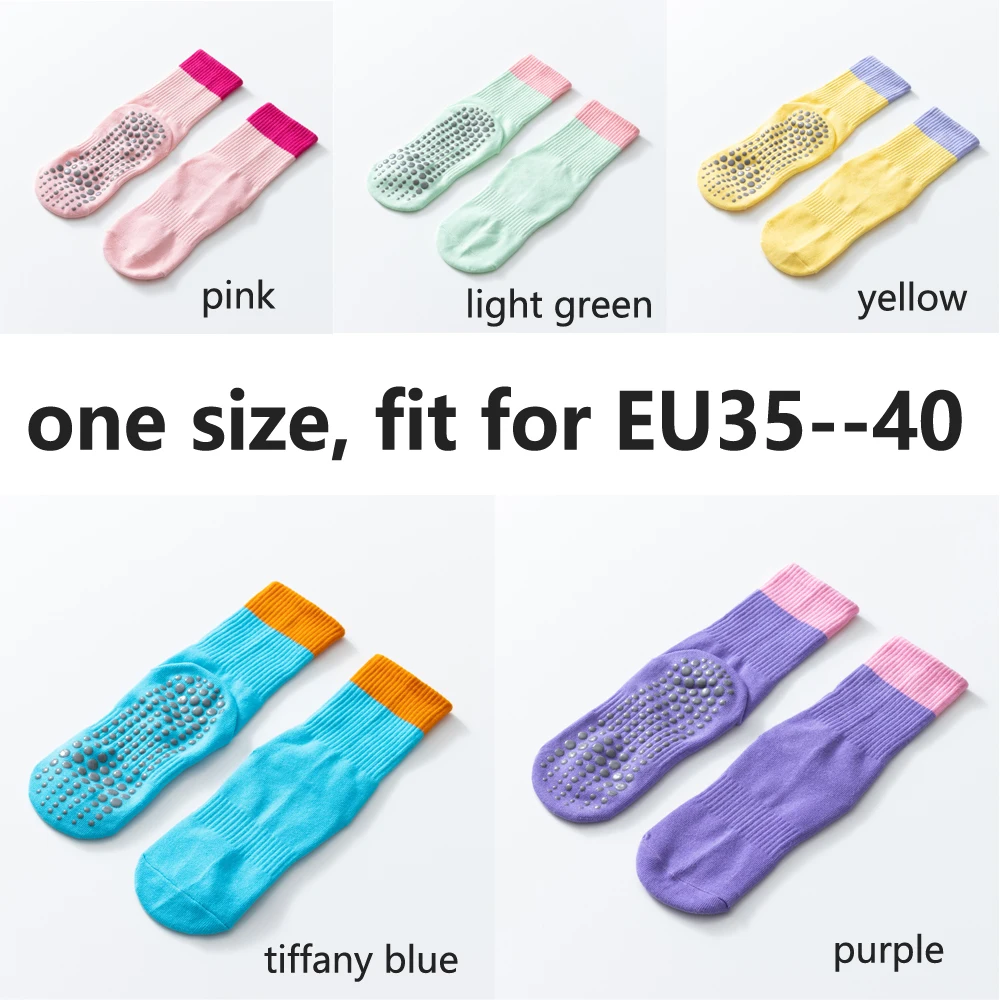 الجوارب القطنية الأنبوبية المضادة للانزلاق للنساء ، جوارب اليوغا ، بيلاتيس ، الرياضة ، الزومبا ، التمارين الهوائية ، اللياقة البدنية ، الجوارب الأرضية ، مطابقة الألوان #5