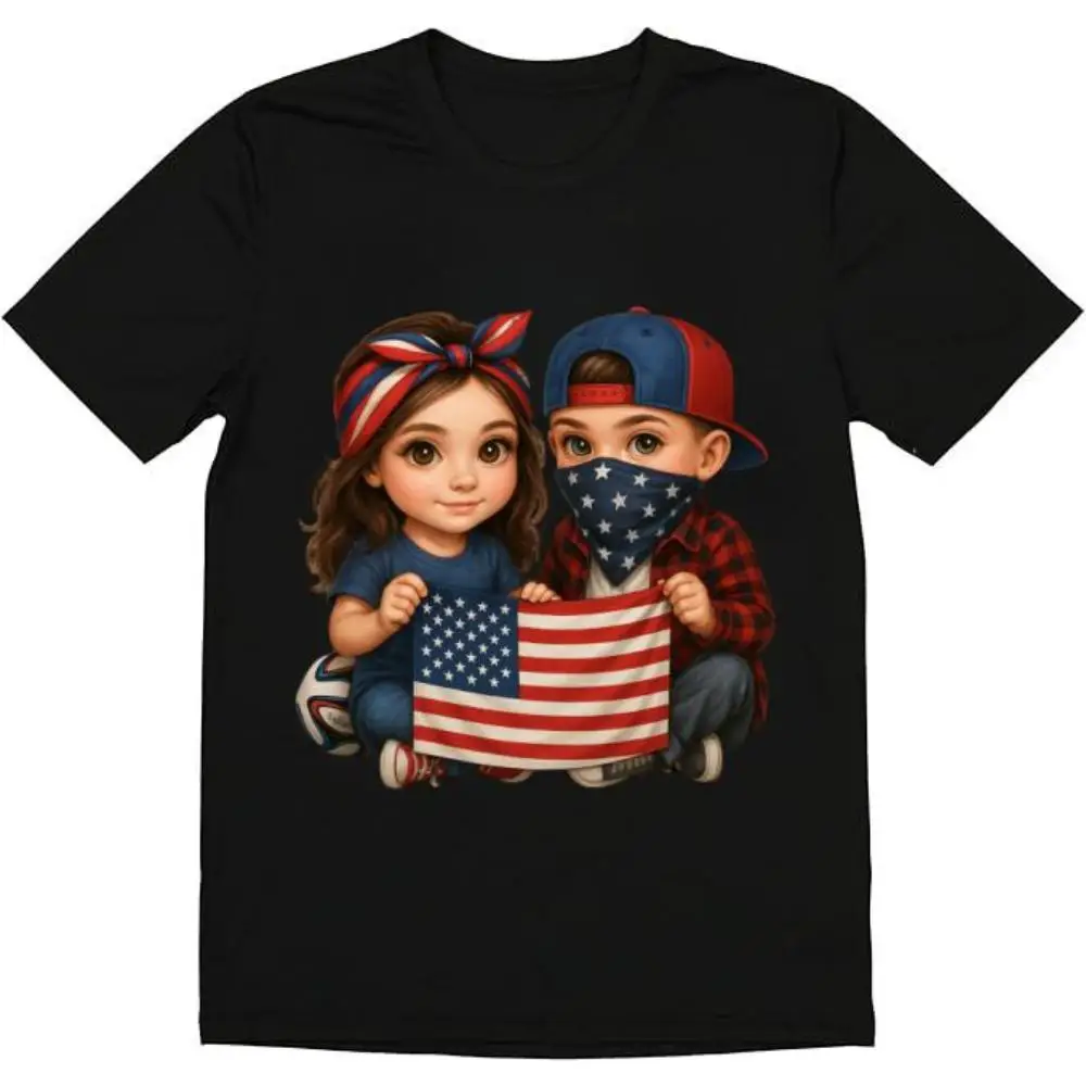 

Cute US Flag Kids T-Shirt - Patriotic American Independence Day Graphic Tee, National Pride Gift for Women, Family Culture Top