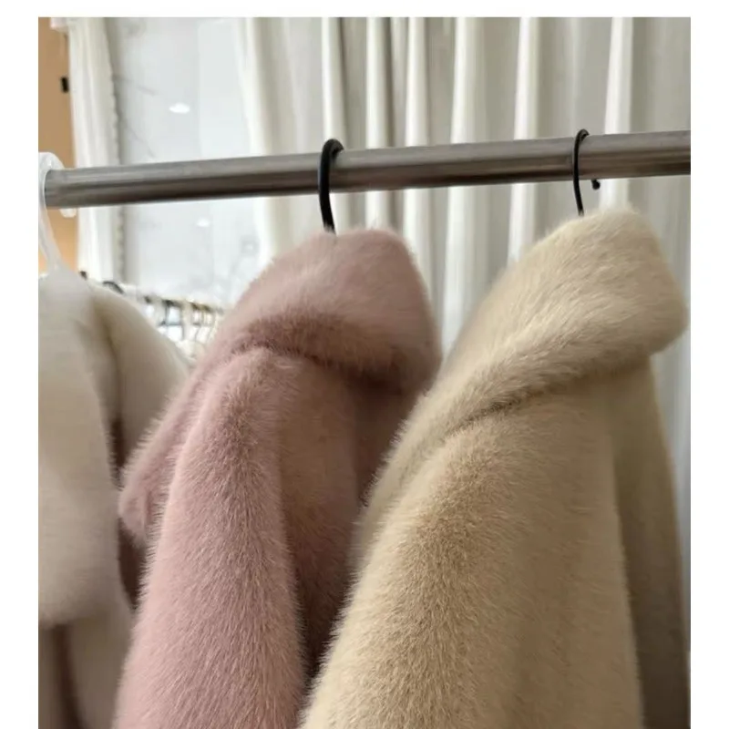 Suit collar long coat autumn winter imitation rabbit fur thickened warm temperament advanced environmentally friendly fur jacket