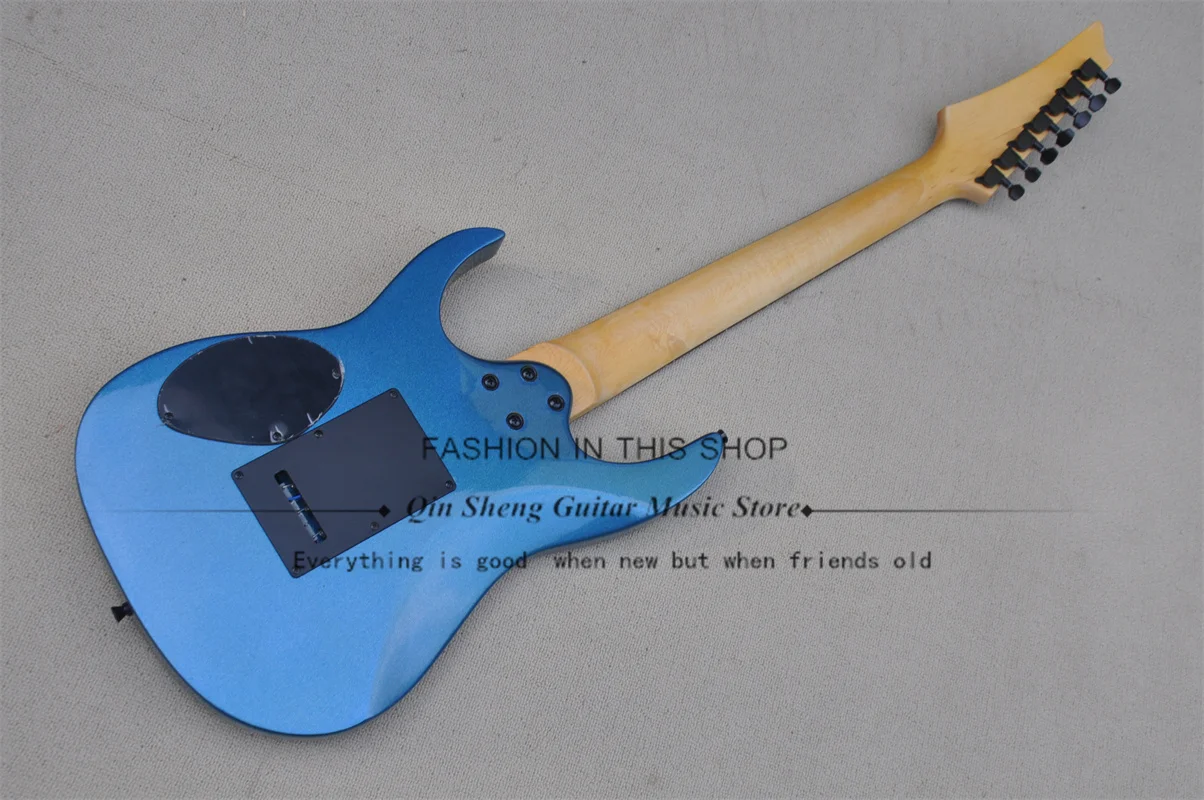 7 String Electric Guitar RG Metal Blue Guitar  Basswood Body  Rosewood Fingerboard Tremolo Bridge Black Tuners 24 Frets