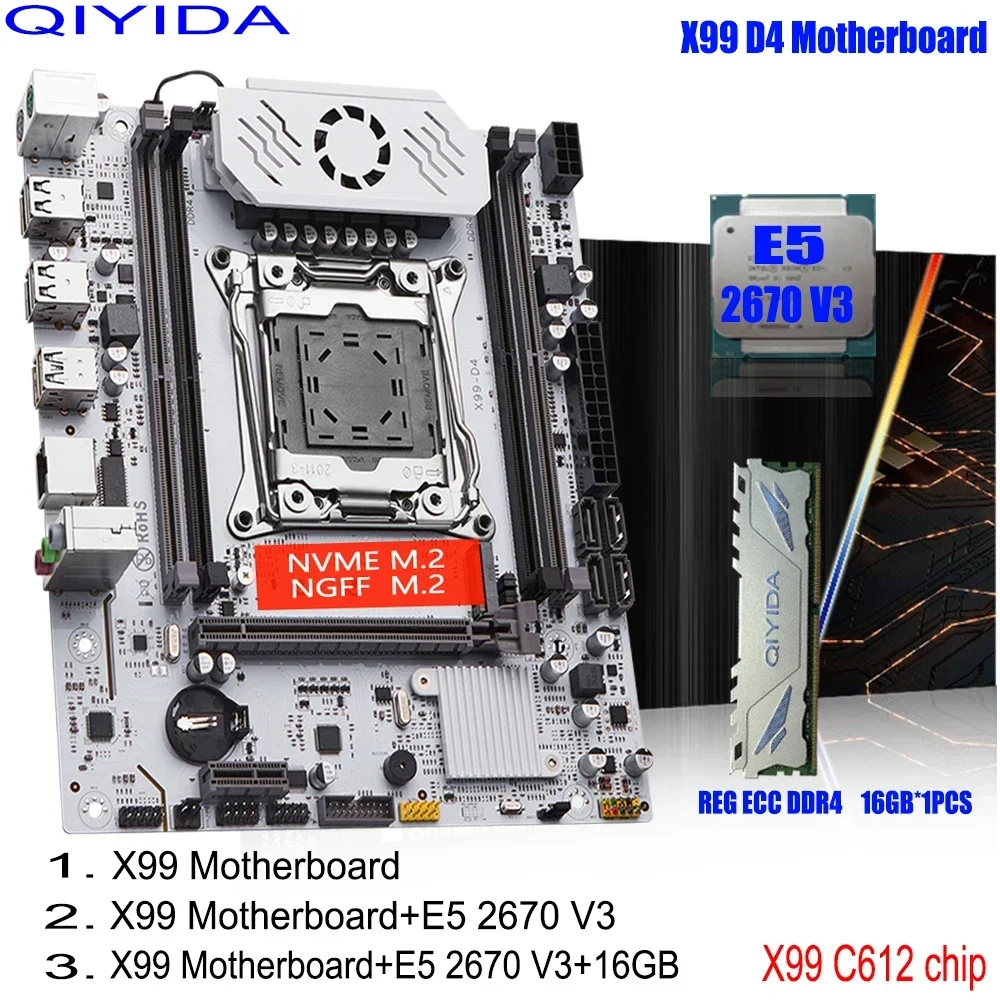 

Набор материнской платы QIYIDA X99 LGA 2011-3 Xeon E5 2670 V3, процессор ЦПУ 16 ГБ, REG ECC DDR4, память с именем M.2, SATA3.0, USB3.0