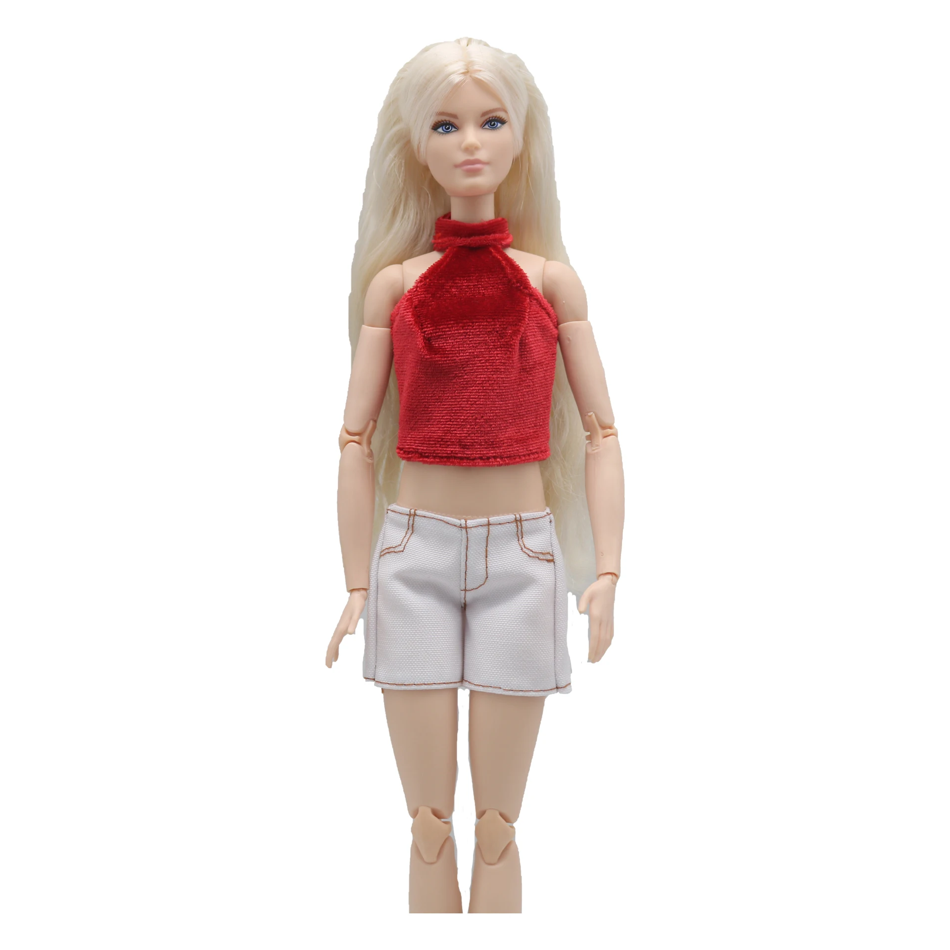 New 30cm 1/6 Doll jeans shorts velvet velvet halterneck vest set Daily Wear Clothes for Barbies doll Accessories