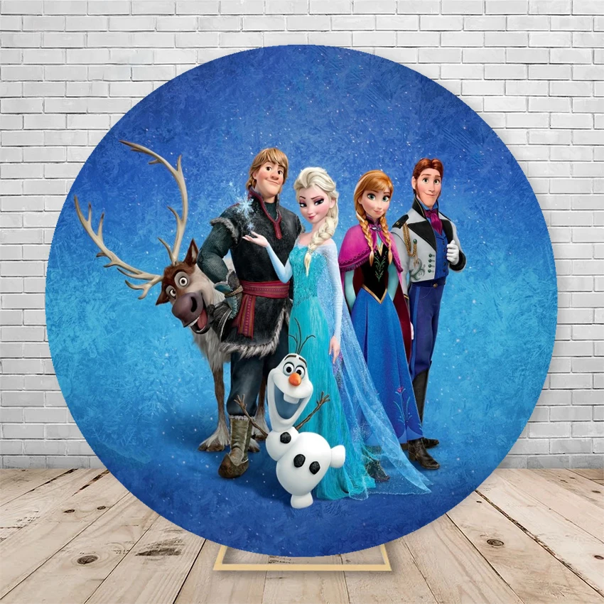 Frozen Anna Elsa Round Photography Backdrop Cover Girls Birthday Party Snowman Baby Shower Background Photo Booth Props