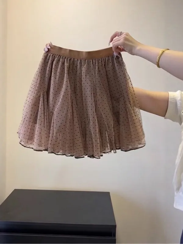 

Ретро-юбка в горошек из сетки, женская, летняя, 2026, новая, с высокой талией, облегающая, А-силуэт, короткая, в корейском стиле, дышащая, приятная к телу