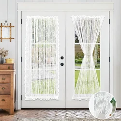 Voile Sheer Door Curtains Transparent Floral French Door Curtains Semi-Sheer Window Drapes Tier Short Curtains Panels Rod Pocket