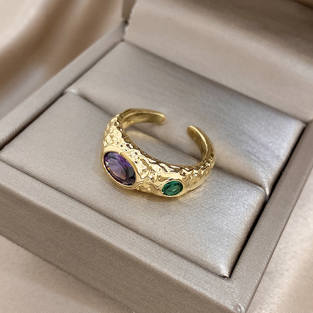 Greatera Fashion Female Copper Inlaid Colorful Delicate Zircon Rings Open Adjustable For Women Girl Jewelry Accessories Gifts