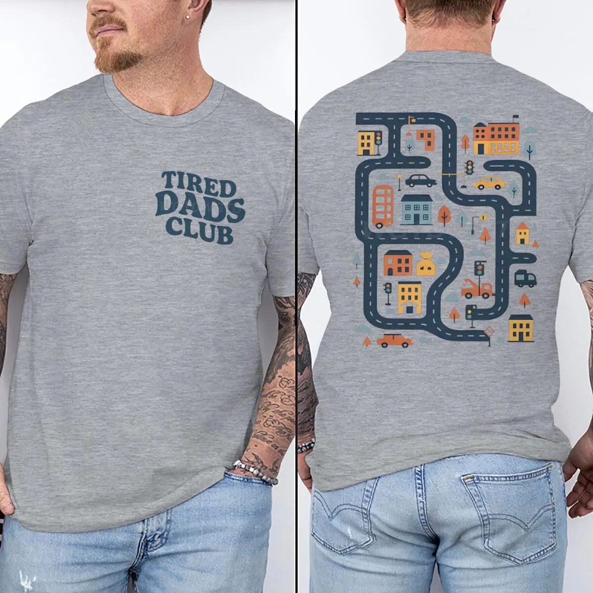 Funny Fathers Day Gift T-shirt Mens Daily Life Casual Wear Funny T Shirts Tired Dads Club Shirt Funny Road Car Printed TShirt