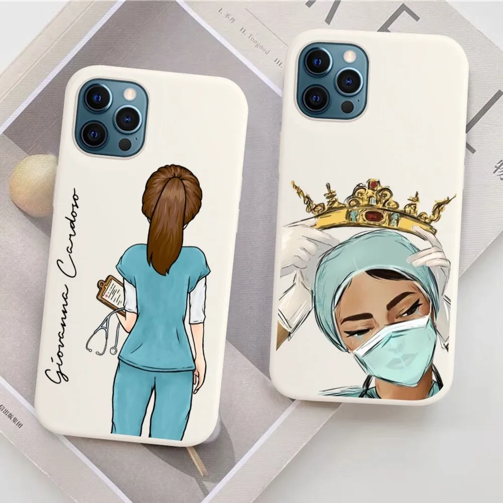 Nurse Medical Medicine Health Heart Phone Case for iPhone 14 11 12 13 Mini Pro Xs Max 8 7 6 6S Plus X XR Solid Candy Color Case