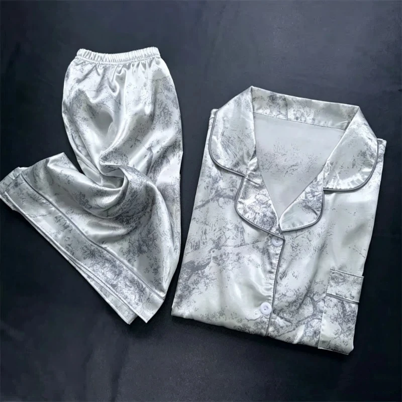 2 sztuki drukuj bielizna nocna ze sztucznego jedwabiu satynowa bielizna nocna piżamy moda codzienna piżama damskie szorty zestaw piżam malowanie tuszem stroje
