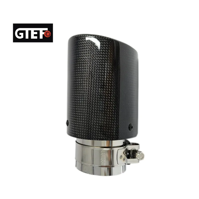 GTEFO 1Piece Universal Glossy Rolled Edge Carbon Fiber Stainless Steel Exhaust Tips Muffler Tail Pipe Car Modify Customize Size