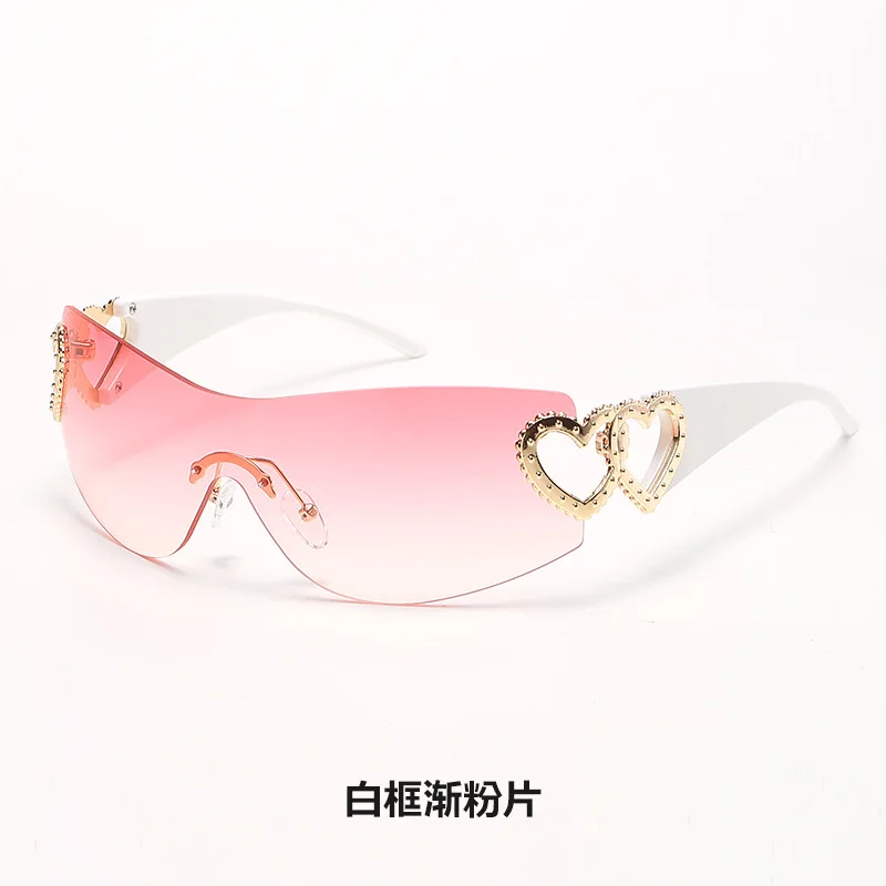 Y2K Heart-shaped Rimless One-piece Sunglasses for Women Ins Style UV400 Anti-UV Sun Glasses