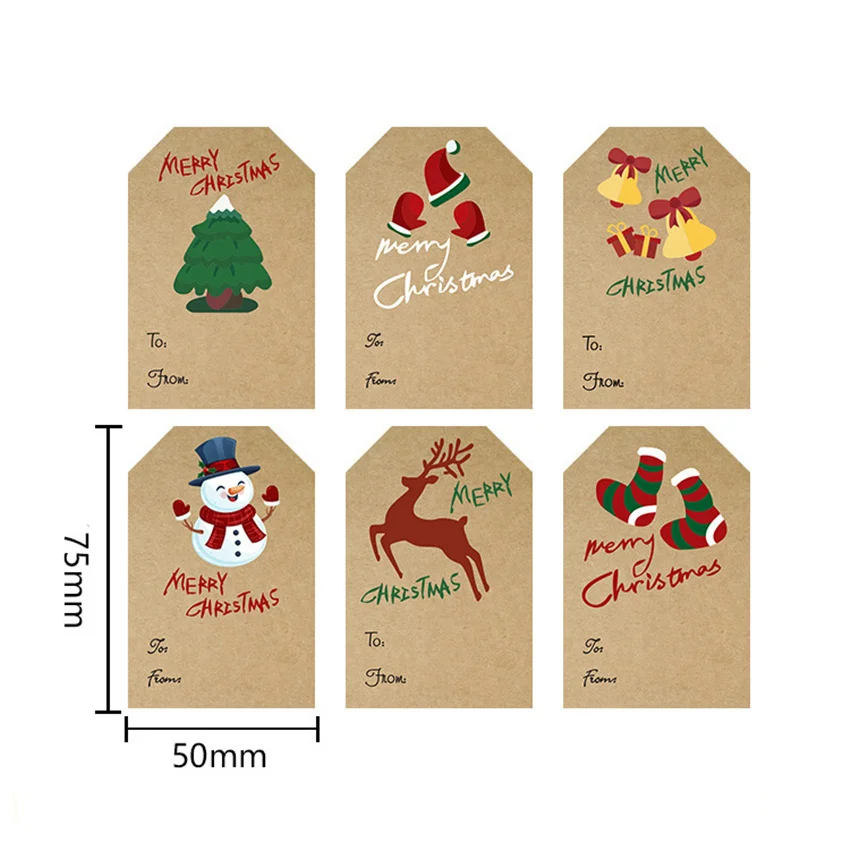 50-100 stücke Kraft papier Weihnachts aufkleber Rechteck Weihnachts geschenk Namensschilder Feiertags dekoration Geschenk paket Siegel etiketten Party aufkleber