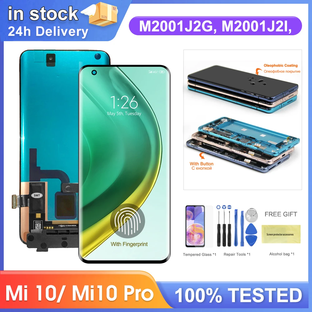 Screen for Xiaomi Mi 10 5G M2001J2G Lcd Display Digital Touch Screen Assembly with Frame For Xiaomi Mi 10 Pro 5G Replacement