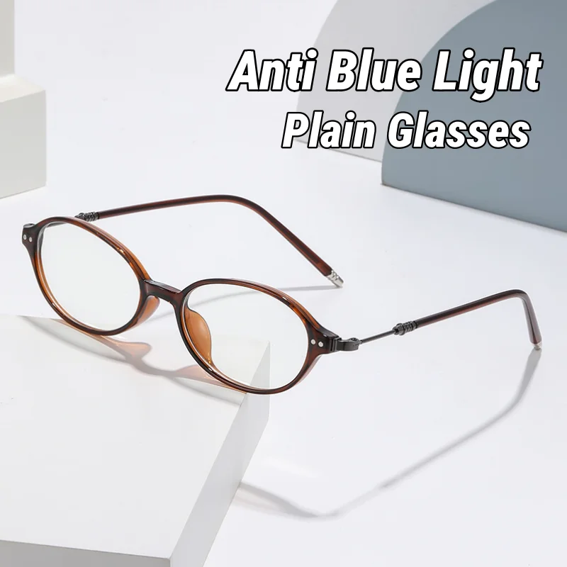 

Stylish Oval Small Frame Plain Glasses Women's INS Style Trendy Versatile Frames Blue Light Blocking Glasses Eye Protection
