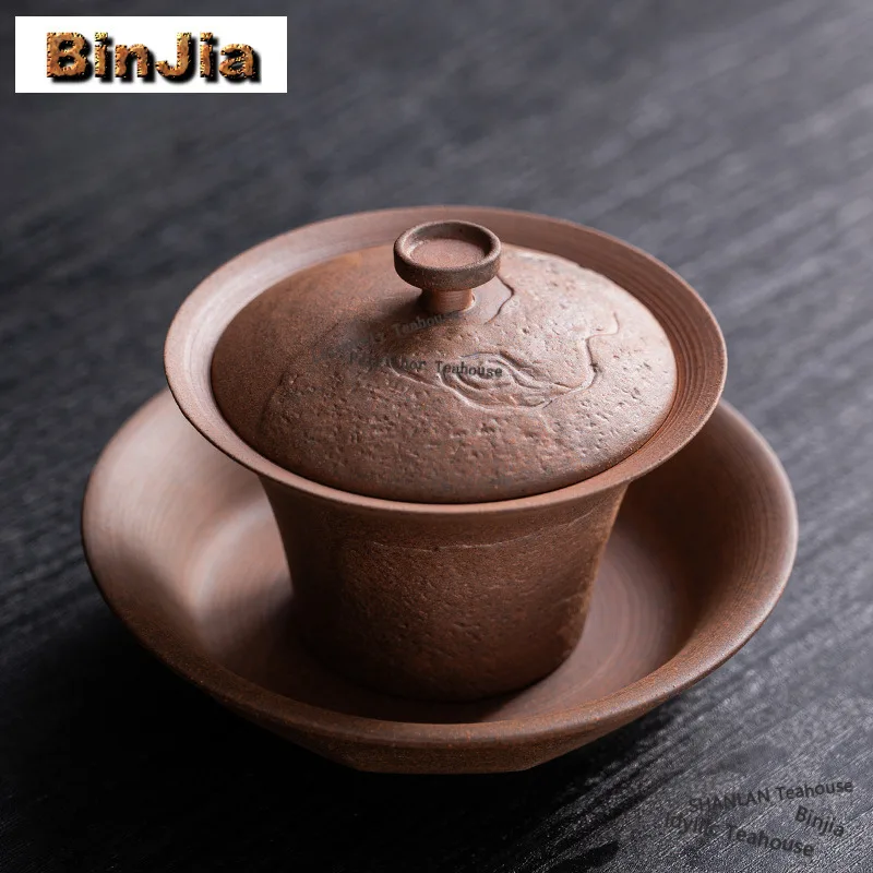 

130ml Underglaze Colour Old Rock Mud Gaiwan Handmade Tea Tureen Tea Bowl With Lid Kit Tea Making Cover Bowl Tableware Craft Gift