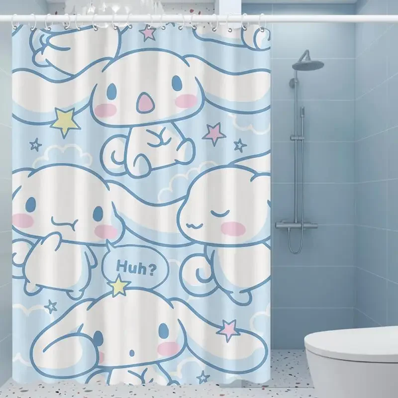 

Blue Kawaii Sanrios Cinnamonroll My Melody Kuromi Cartoon Shower Curtains Waterproof Polyester Bathroom Curtain with Hooks Gift