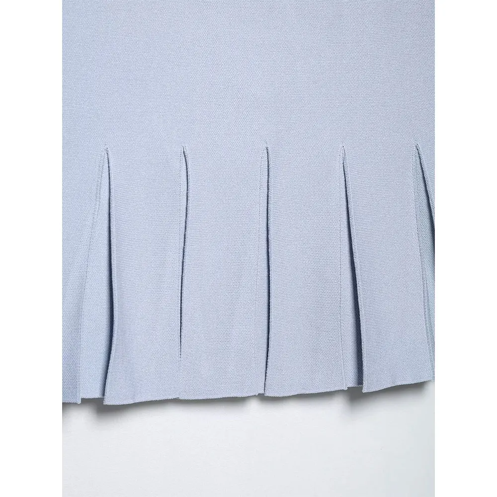 DUOPERI Frauen 2025, Neue Faldas Blau Plissee Gestrickte Mini Rock Hohe Elastische Taille Weibliche Eleganz Chic Dame Casual Röcke