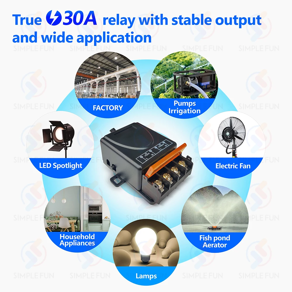 433Mhz Wireless Remote Control Light Switch 110V 220V,500 meters Control Range,30A High Power Relay Module,for Pump Lamp Fan DIY