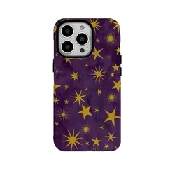 Purple and Yellow Star Cartoon Graffiti Case for IPHONE 16 ProMax 15 14 13 12 11 PRO Plus XR Acrylic TPU Two in One Phone Cases
