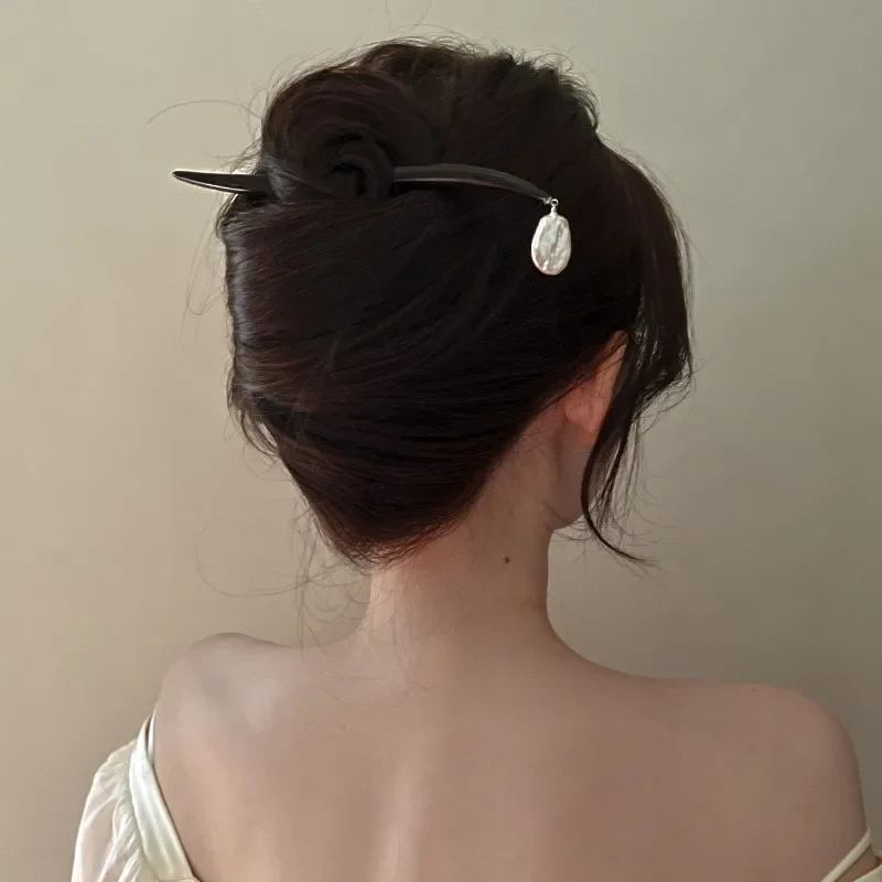 Baroque Style Hair Pins with Irregular Wooden Plate and Pearl for Charming Hairstyles Hair Pins for Women