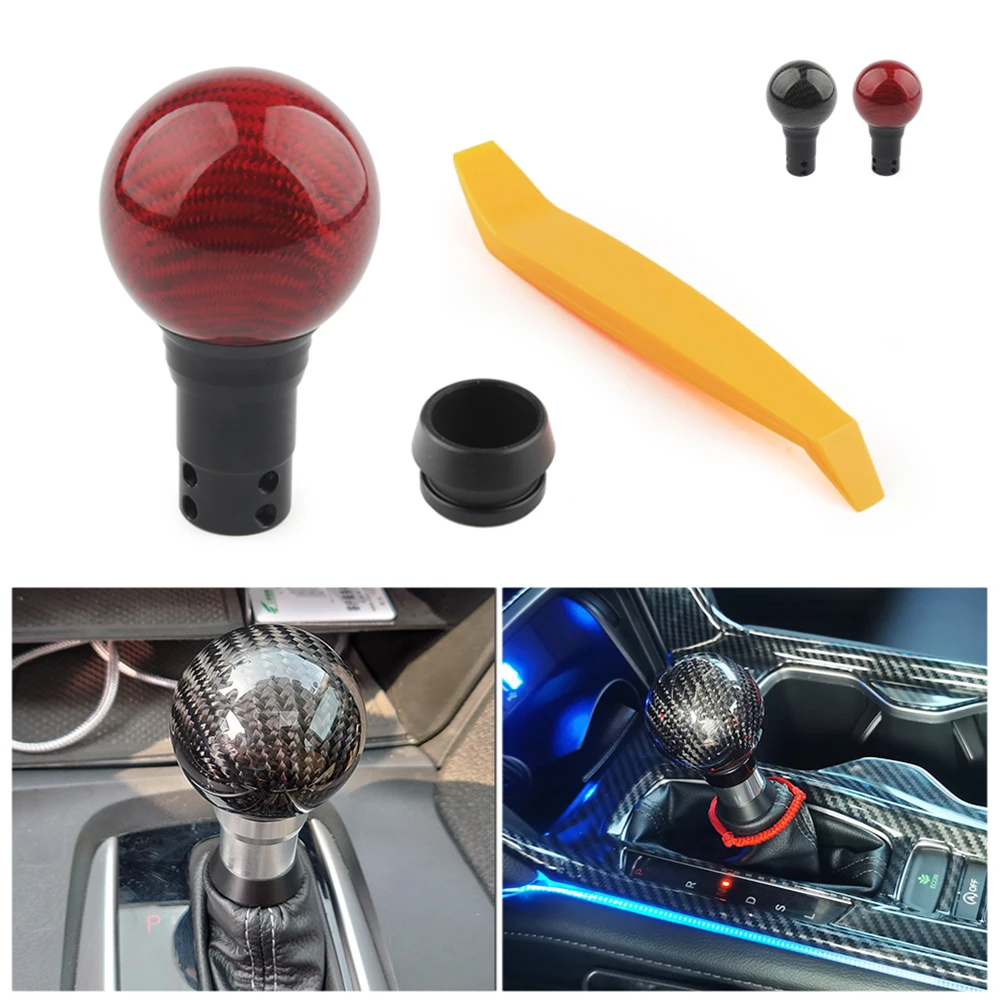 

Carbon Fiber Car Gear Shift Knob w/ Push Button for Mazda for Honda civic、fit black/Red