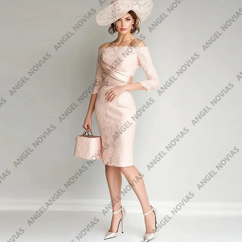 

Customized Knee Length Light Pink Mother of the Bride Dresses with Sleeves Wedding Guest Gowns Vestido De Festa De Casamento