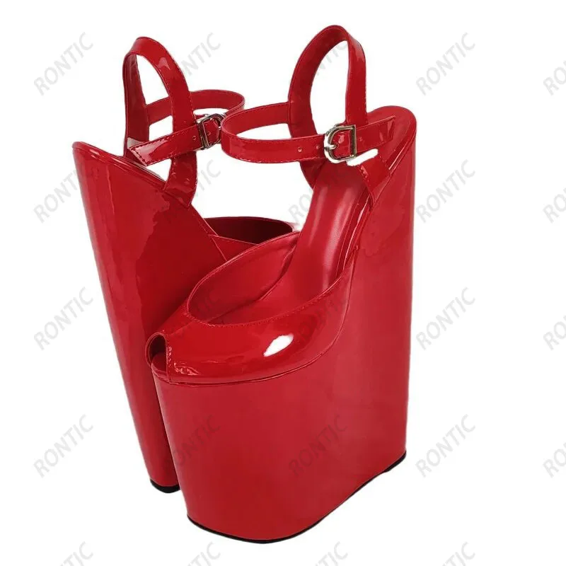 Rontic Women Summer Platform Sandals Ultra High Wedges Heels Peep Toe Gorgeous Red Party Shoes Ladies US Plus Size 4-15