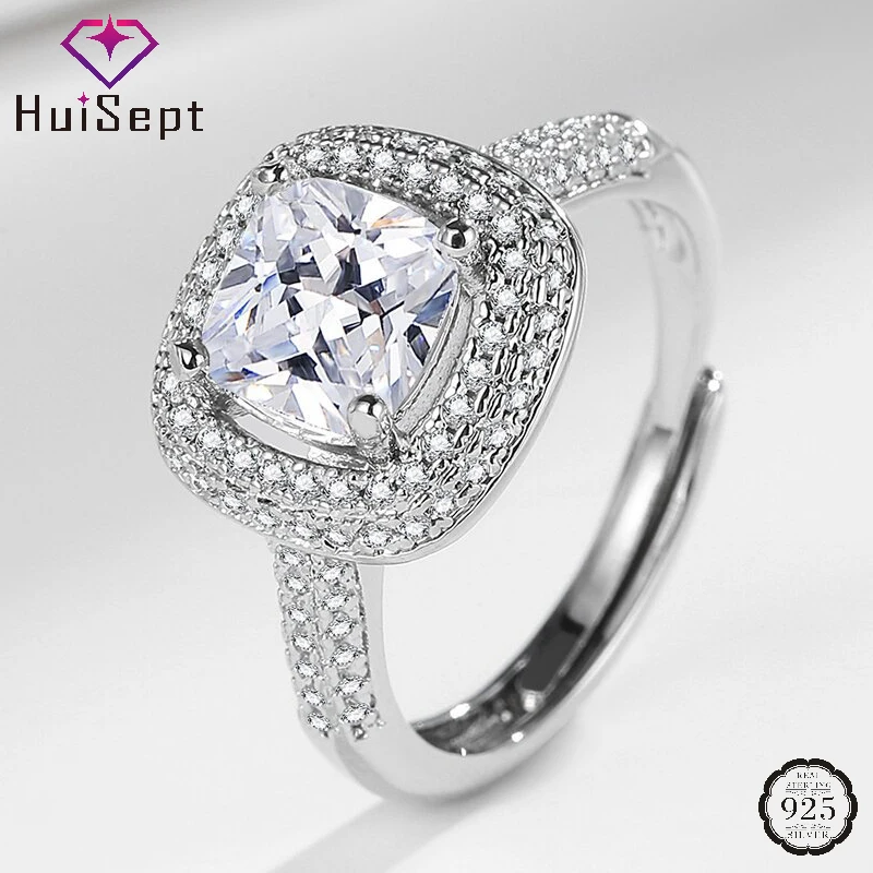 

HuiSept Elegant Women Ring 925 Silver Jewelry with Zircon Finger Rings Accessories for Wedding Party Promise Gift Wholesale