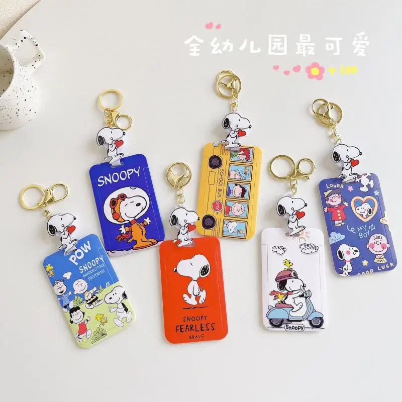 Kawaii Peanuts Snoopy Charlie Brown Card Holders Keychain Pendant Id Card Door Badge Card Case Kids Toys Birthday Gift For Girls