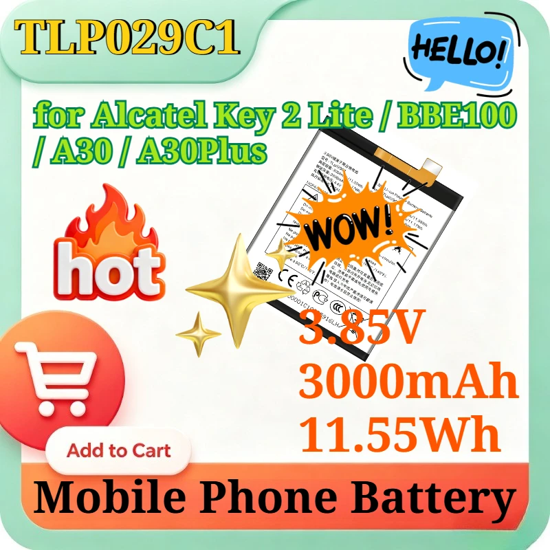 TLP029C1 3.85V 3000mAh High Capacity 11.55Wh for Alcatel Key 2 Lite / BBE100 / A30 / A30Plus Replacement Li-Polymer Battery