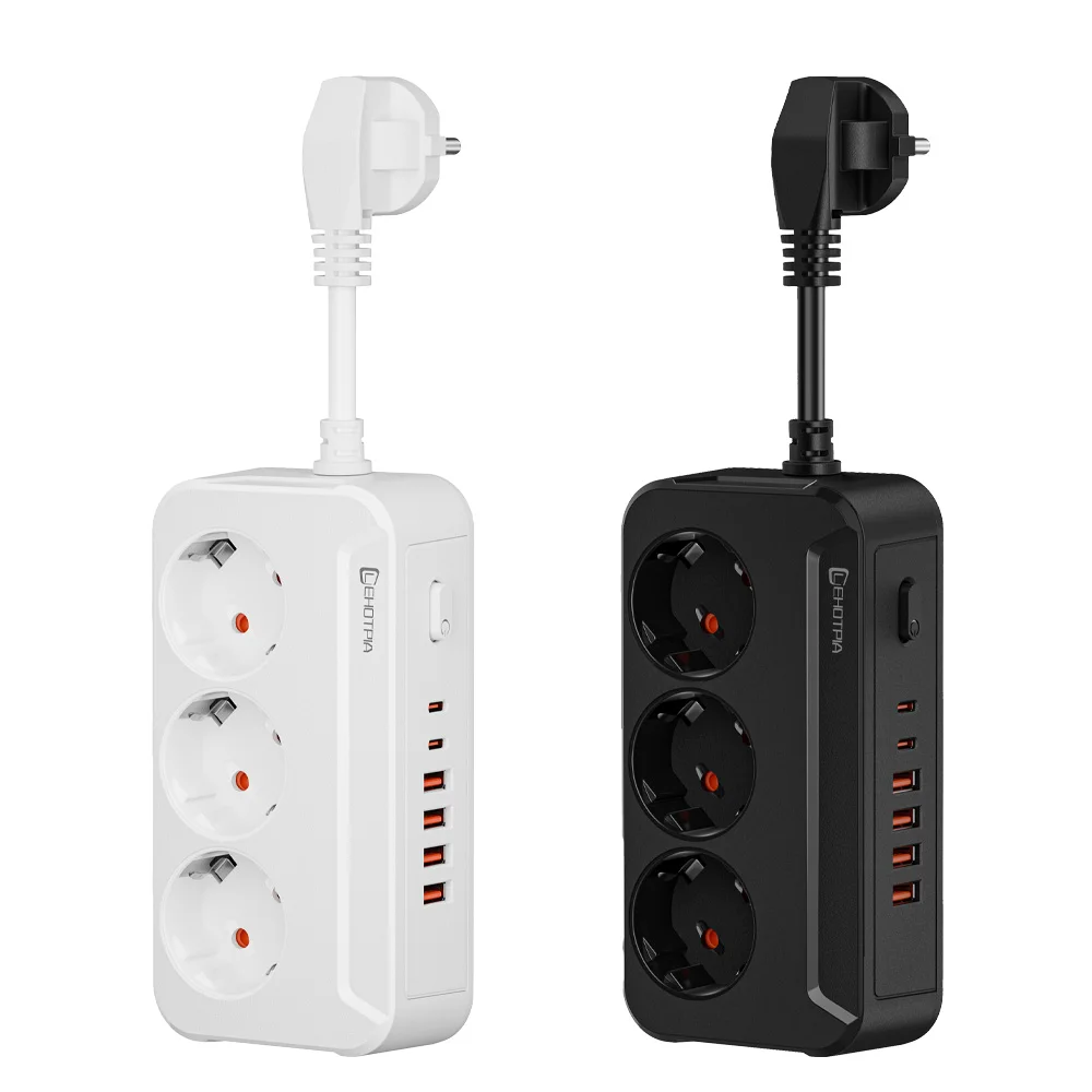 1.8M EU Plug AC Outlets Multitap Socket Extension Cord Electrical Power Strip With USB Type C Fast Charge Network Filter Adapter