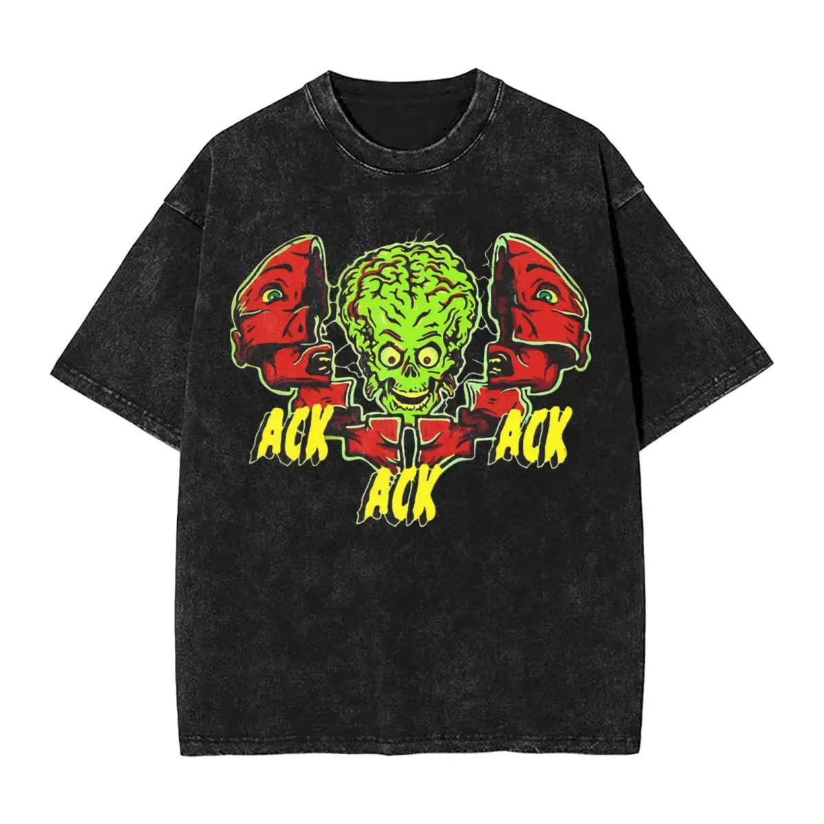 Ack Mars Attacks Alien ET woman Men Washed Hot stamping Print T-Shirt,Harajuku Cotton Tshirt Men's Summer Short Sleeve Tees