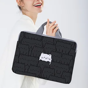 Line Cat Print Laptop Handbag Shockproof Portable Computer Carry Bag With Handle For Notebook Travel School