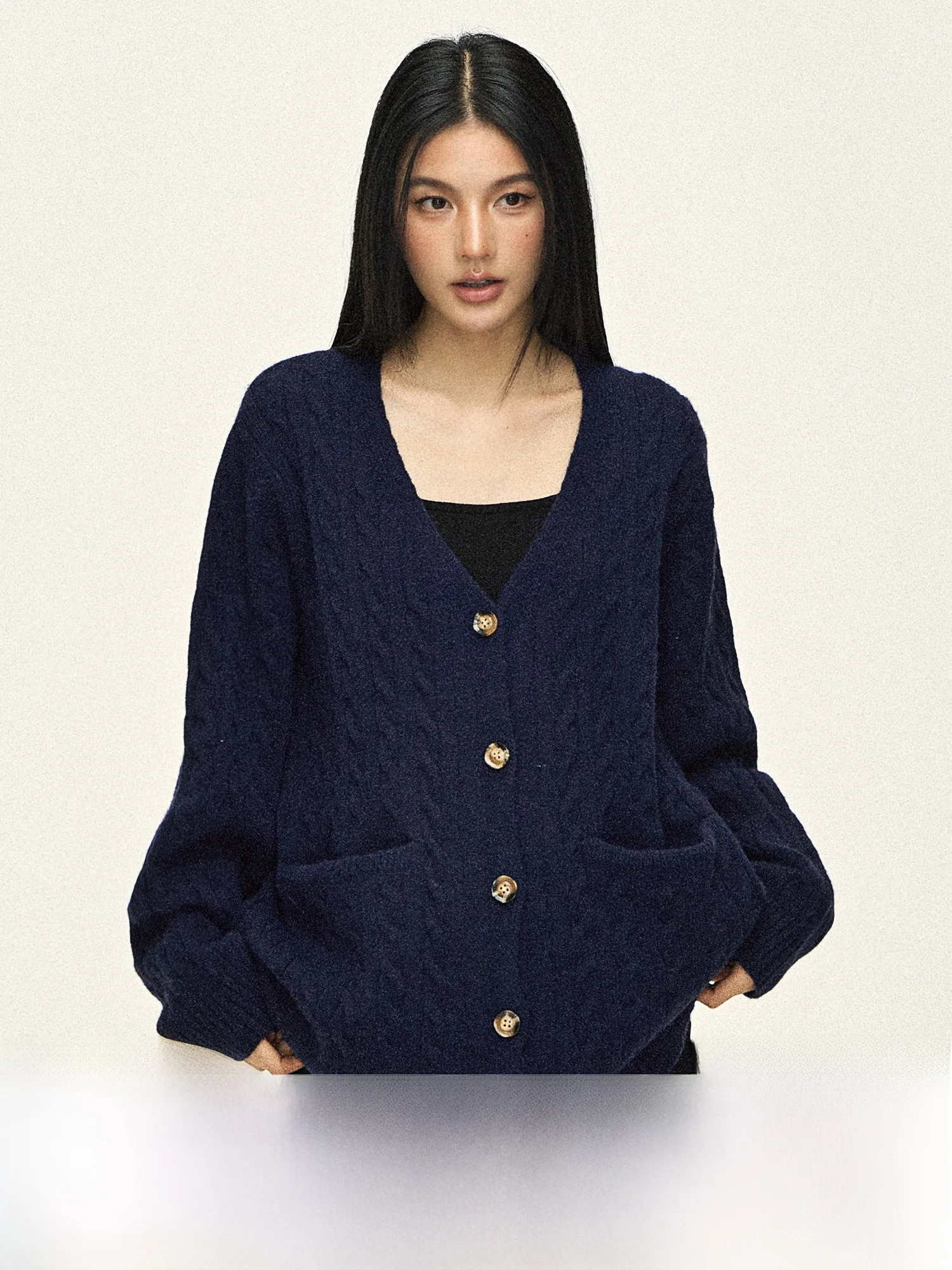 

0PASSION Американский ретро-кардиган свободного кроя с V-образным вырезом, женский осенний новый свитер-топ с длинными рукавами, синий