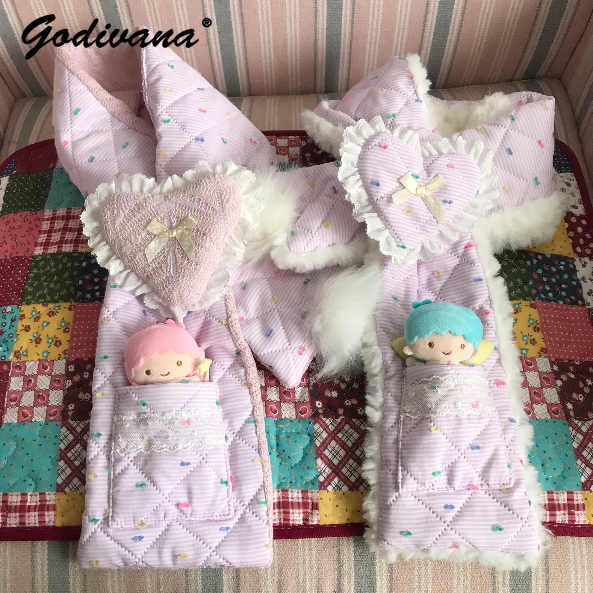 Pink Purple Colorful Dots Padded Color Block Scarf Women Cute Heart Pocket Design Warm Winter Neck Scarf Accessory