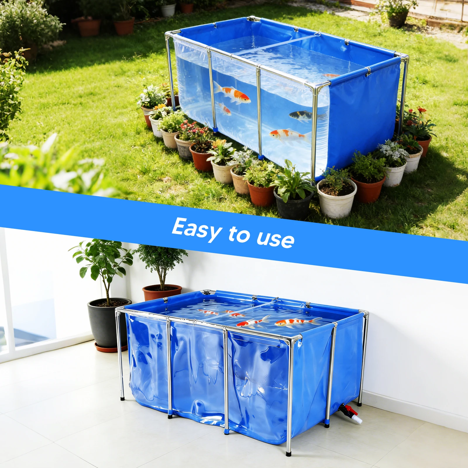 

Временный аквариум с каркасом и дренажным клапаном, прямоугольный аквариум для золотых рыбок с прозрачной панелью для наблюдения, для разведения рыб и демонстрации в саду