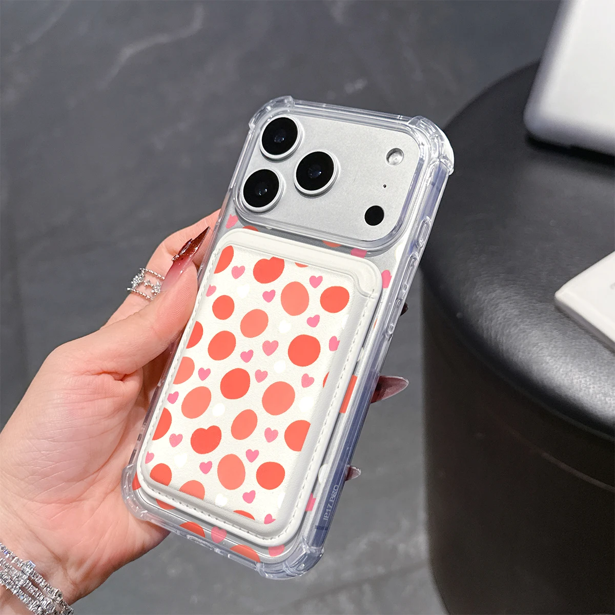 Red Heart Dot Print Phone Case For iPhone 17 16 15 14 13 Pro Max Plus Wallet Pocket Transparent Soft TPU for Magnetic Phone Case view 4
