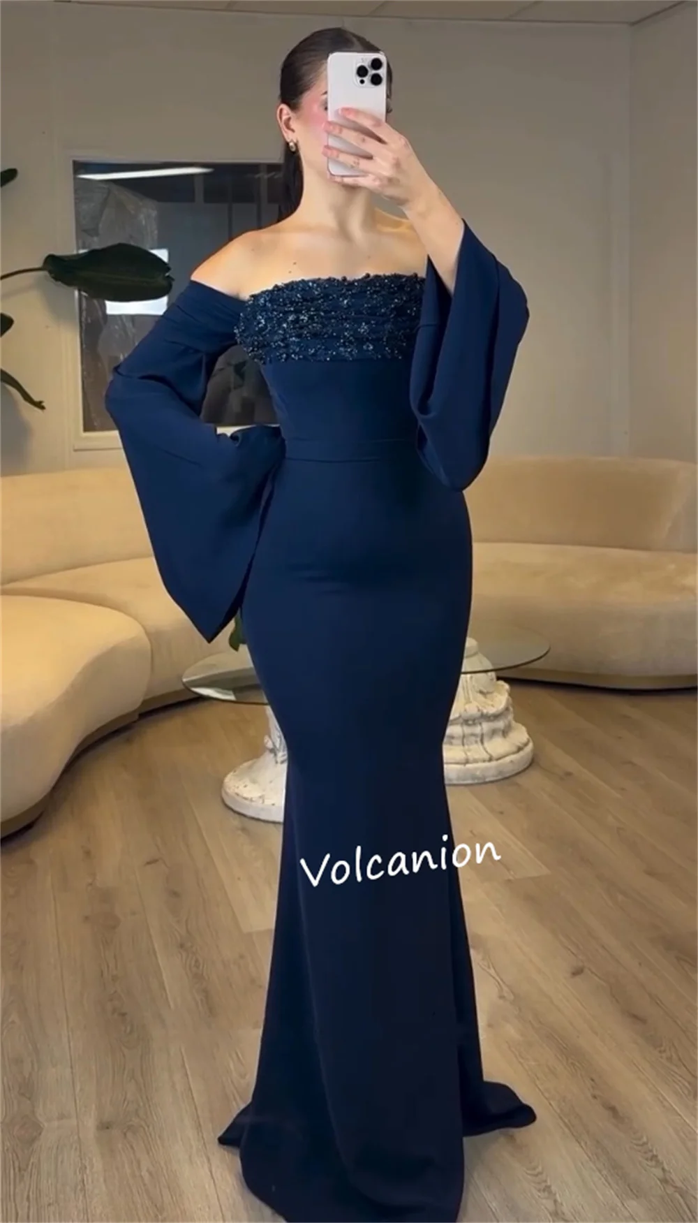ที่กําหนดเองเจอร์ซีย์ประดับด้วยลูกปัด Mermaid Off-the-ไหล่ชุดยาว Bespoke โอกาสชุดราตรี Elegant Simple คุณภาพสูง