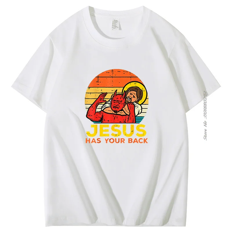 Jesus Has Your Back Jiu Jitsu Vintage Cotton Short-Sleev Tops Male Kawaii Clothing Oversized T Shirt High Quality Mens Clothes