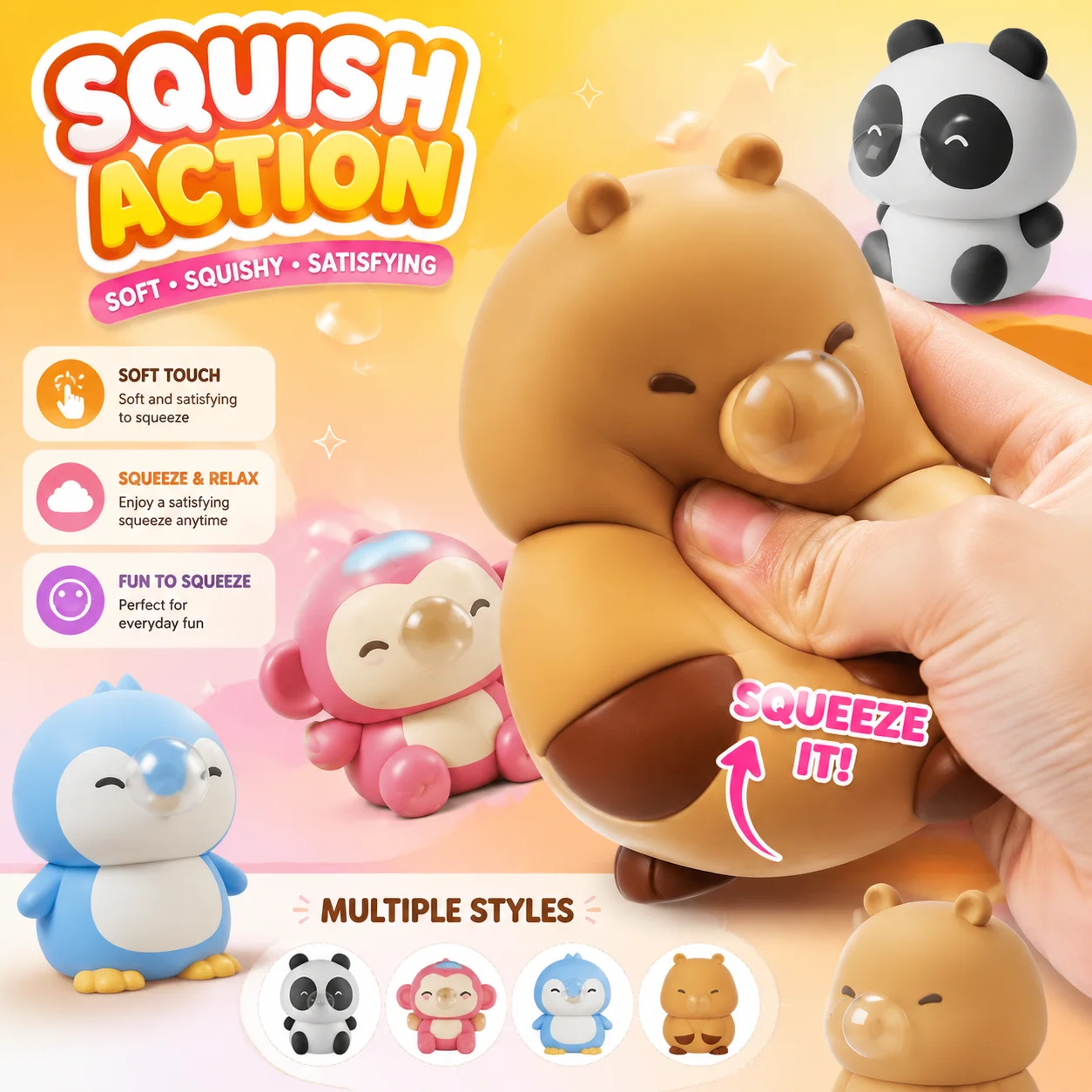 Cute Kapibala Animal Bubble Spitting Squishy Toy Sensory Fidget Toys Stress Relief Antistress Squeeze Gift for Adults Kids